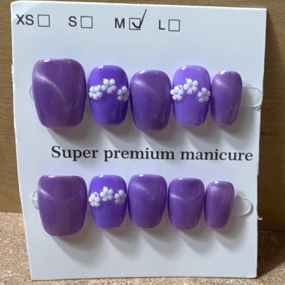Purple Press On Nails With Flowers Super‎ Premium Manicure Set of 10